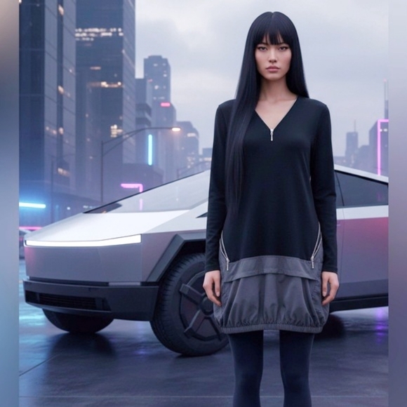 Comfy USA Dresses & Skirts - Comfy USA Sara Tunic Dress Black/Gray Mixed Material Size Large RARE Futuristic